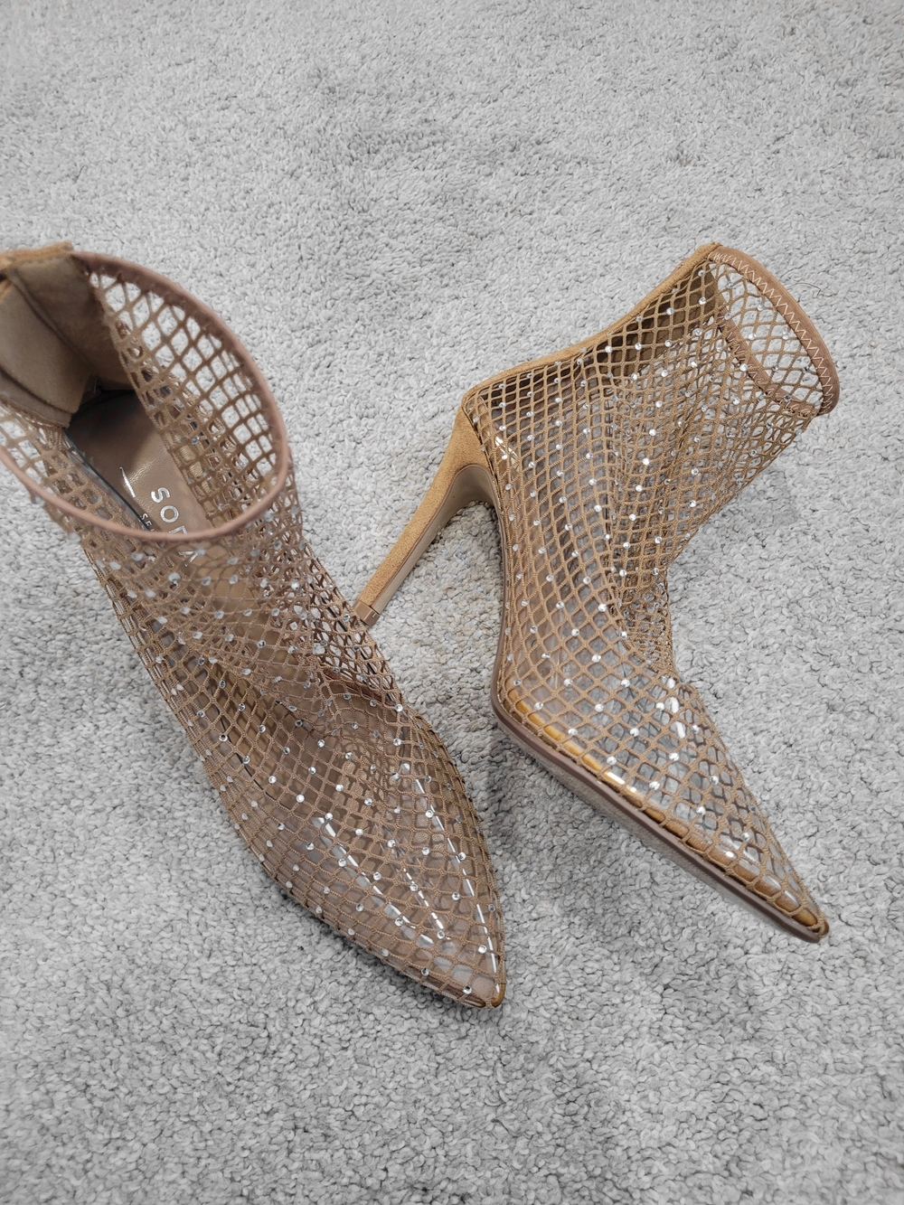 Soda Tan Mesh Pointed-Toe Stiletto Ankle Booties